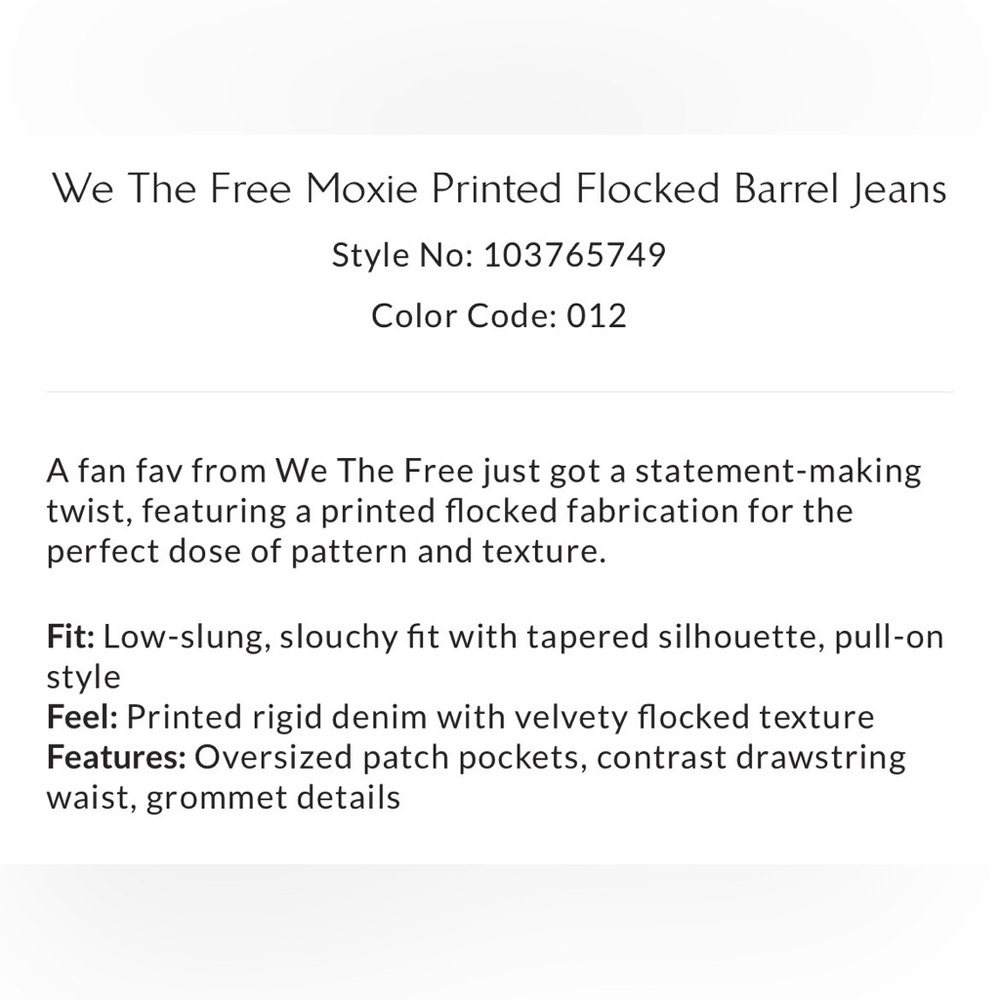 NWT we the free Moxie flocked barrel jeans 28 ivory floral oversized baggy - Picture 5 of 10